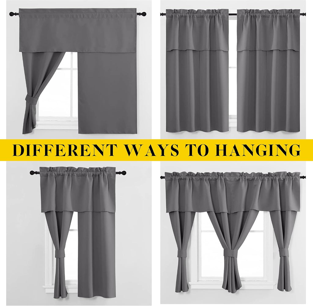 Nicetown Short Curtains with Attached Valance for Small Window, Thermal Insulated Rod Pocket Room Darkening Curtains for Living Room, 52" W…