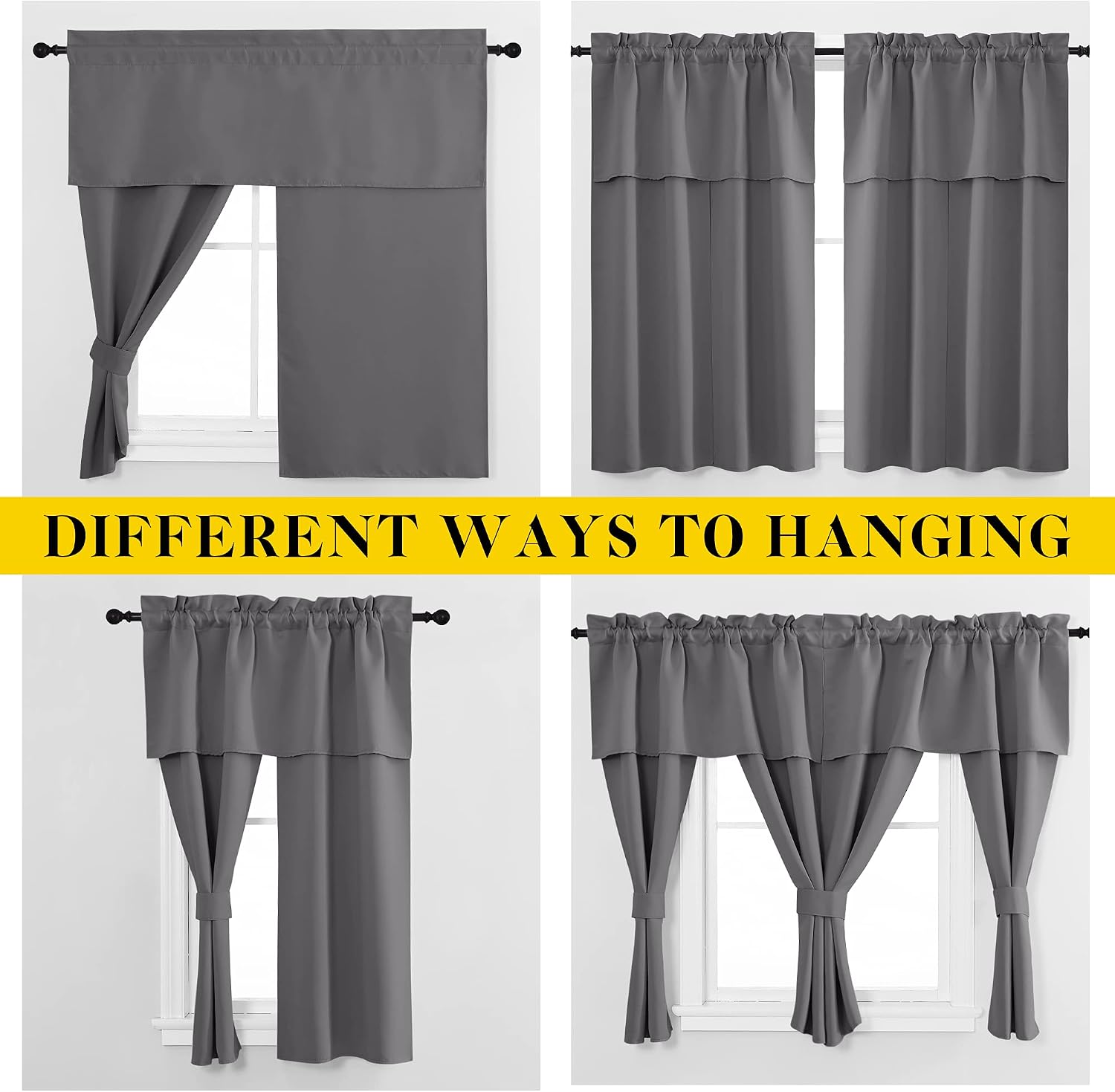 Nicetown Short Curtains with Attached Valance for Small Window, Thermal Insulated Rod Pocket Room Darkening Curtains for Living Room, 52" W…