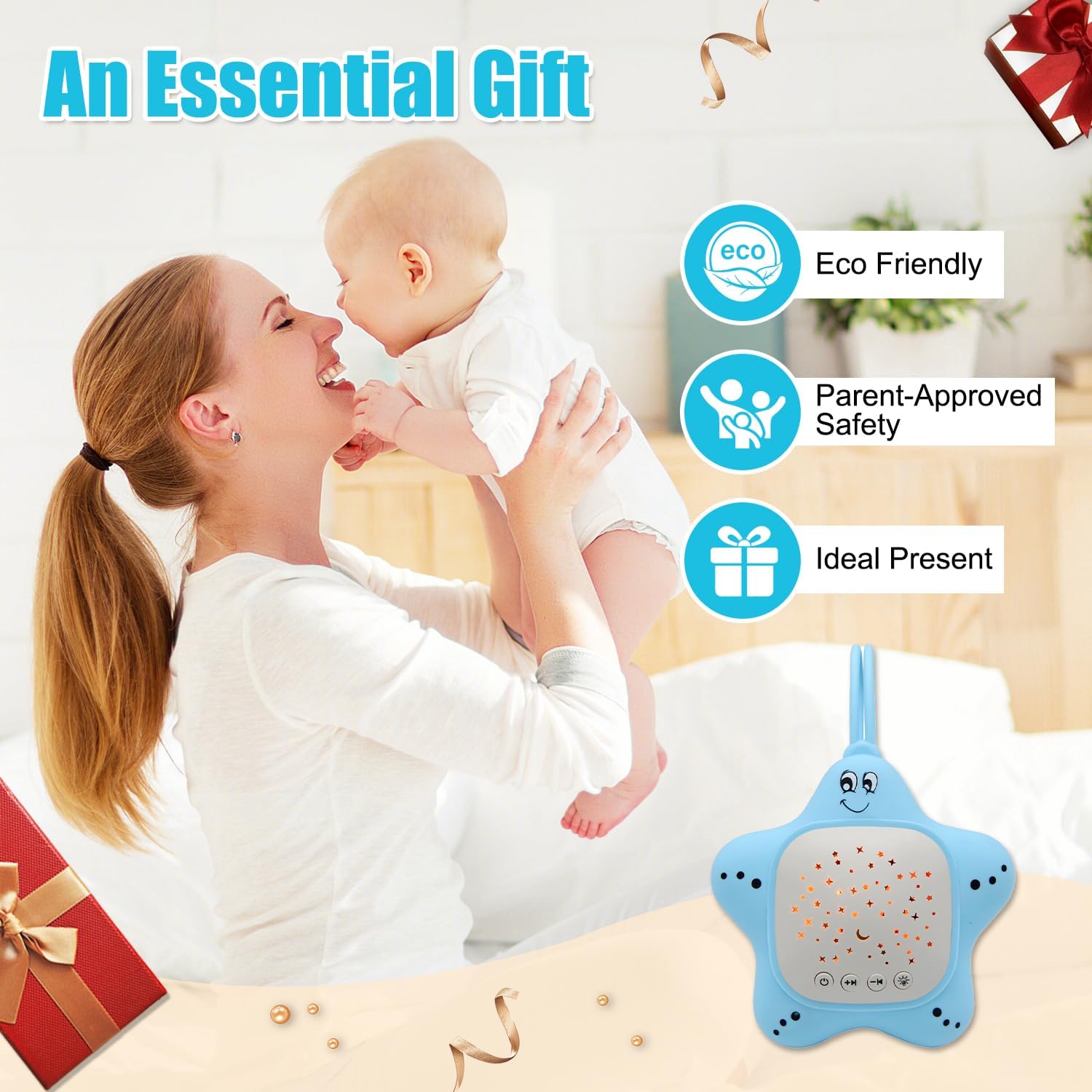 Junificent Portable White Noise Machine for Travel | Rechargeable Baby with Soothing Star Projector & Calming Sound Music, Ideal…
