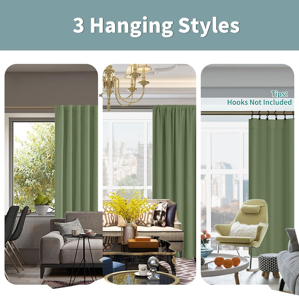 BGment Grass Green 100% Blackout Curtains 63 Inch Length with Reducing Noise Liner, Rod Pocket and Back Tab Double Layer Full Room…