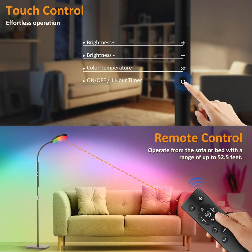 PACOVY Floor Lamp, Adjustable Height Floor Lamps for Living Room Bedroom, 120 LED Super Bright Standing Lamp Remote Control Dimmable…