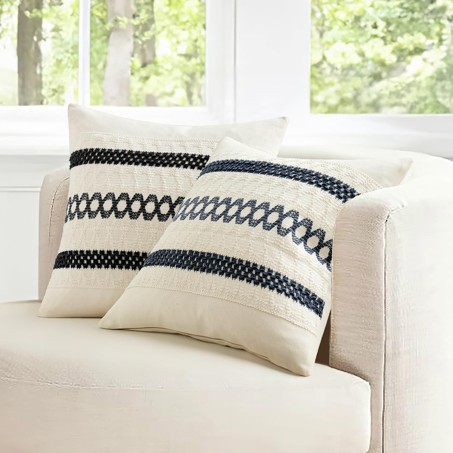 MIULEE Set of 2 Black Boho Decorative Pillow Covers 20x20 Inch Farmhouse Rustic Couch Throw Pillows Modern Spring Cotton Cushion Covers…