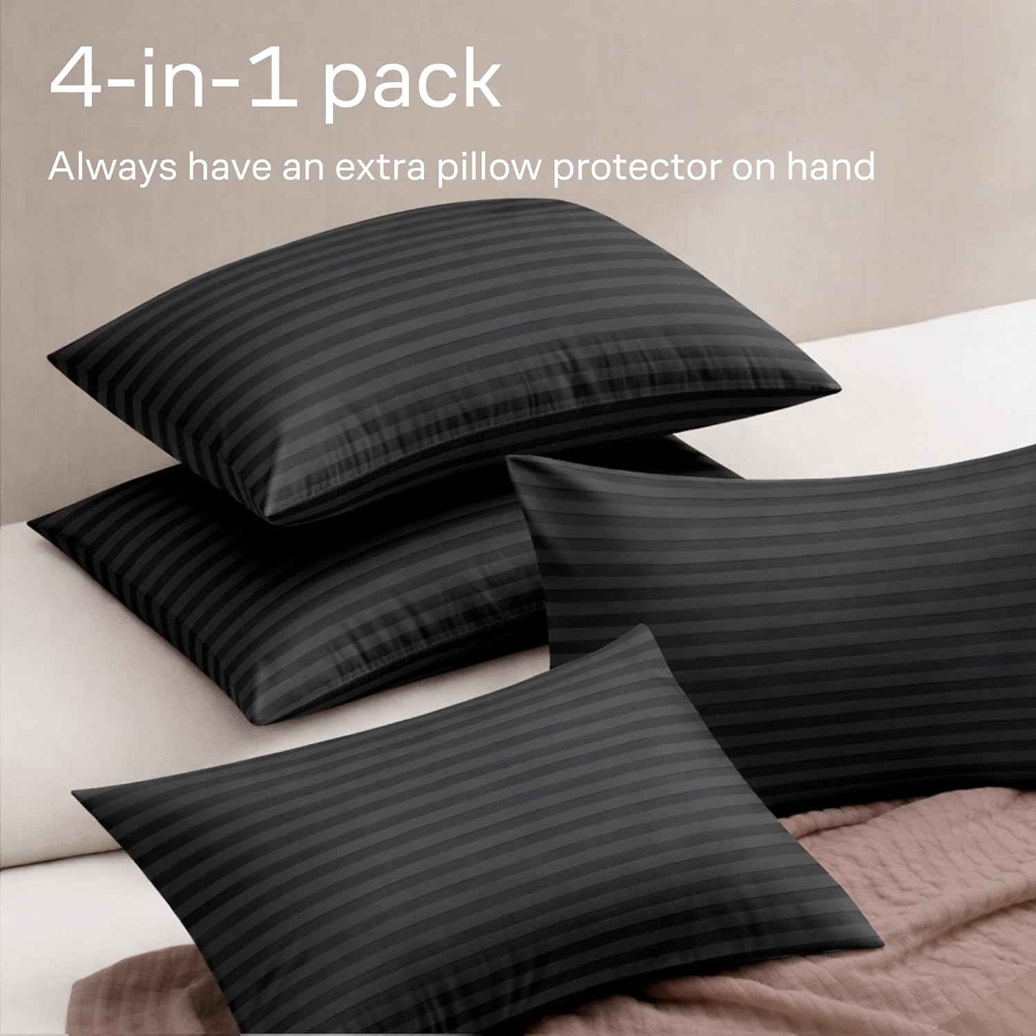 Ultra Soft Pillow Protectors with Zipper Standard Size - Set of 4 Breathable Pillow Covers - 100% Protection Against Stains, Dust & Dirt…