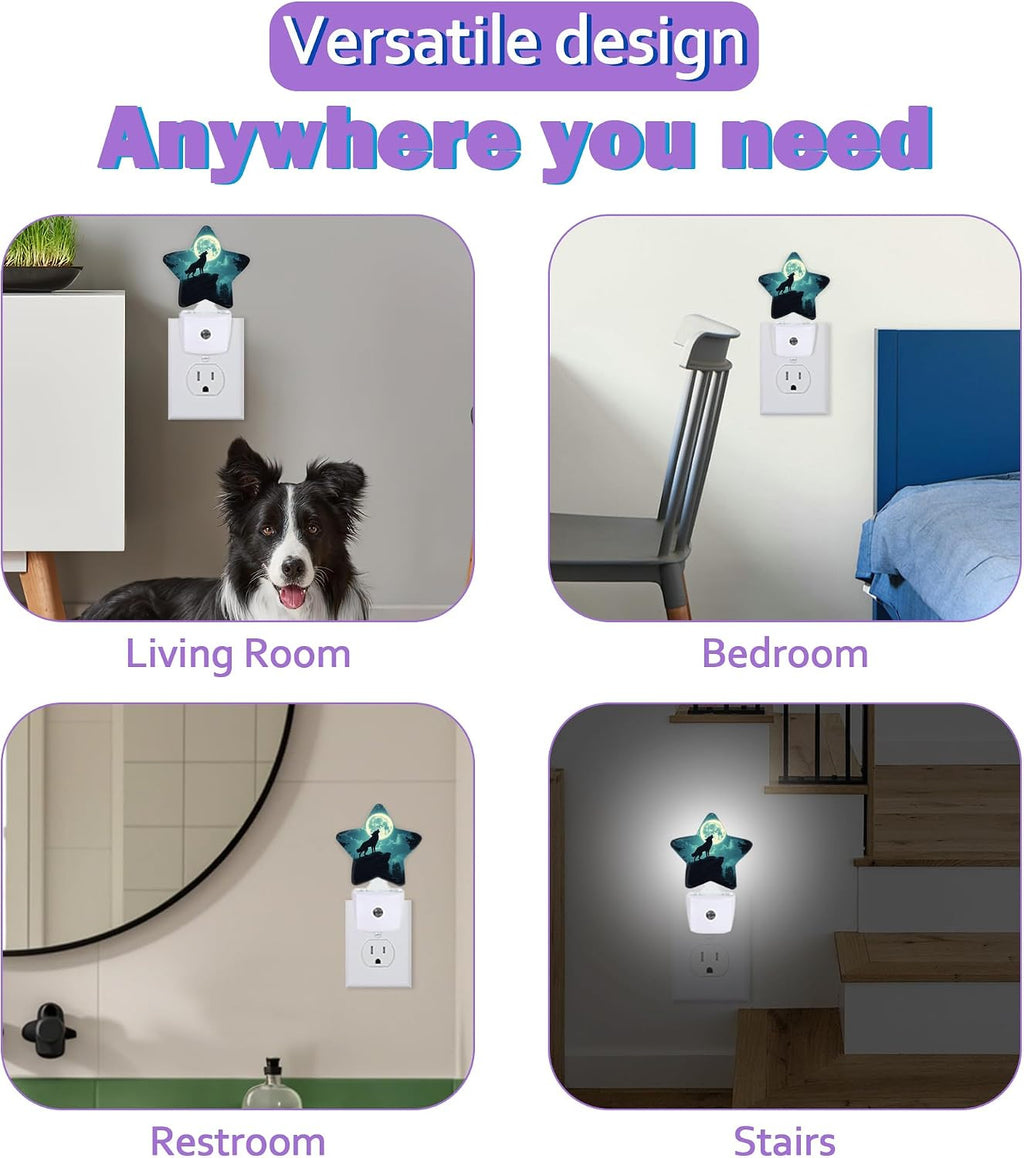 Howling Wolf Night Lights Plug Into Wall Decorative, Fantasy Moon Night Sleep Friendly Lamp, Energy Efficient Dusk-to-Dawn Sensor…
