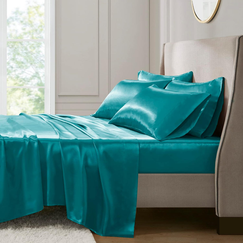 Madisonpark Madison Park Essentials Satin Sheet Set Luxury and Silky with Natural Sheen, Elastic 14" Pocket fits up to 16" Mattress, All Ar…
