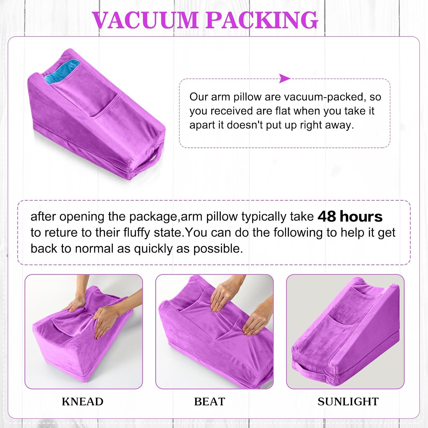 Buryeah Violet Arm Elevation Pillow with 2 Pockets, Soft Ergonomic Support Pillow for Elbow Rest Wedge Broken Arm Elbow Gifts with High Den…