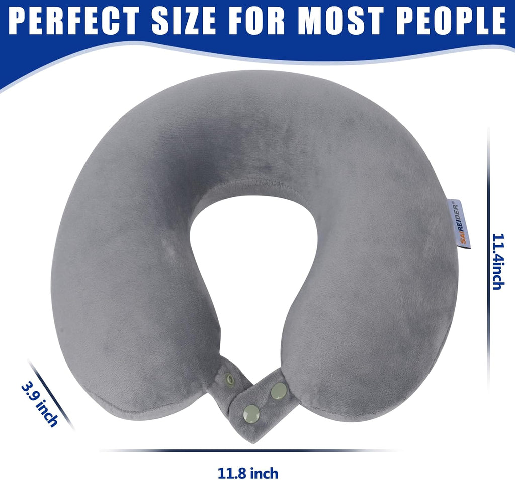 SAIREIDER Travel Pillows for Sleeping Airplane 100% Pure Memory Foam Neck Pillow for Airplanes Washable Cover(Grey)