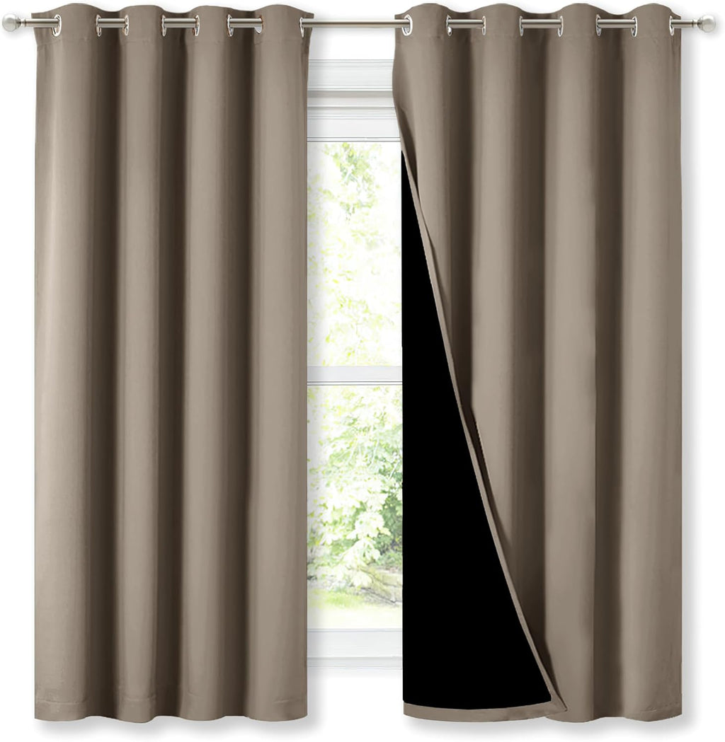 Nicetown 100% Blackout Curtains with Black Liners, Thermal Insulated Full Blackout 2-Layer Lined Drapes, Energy Efficiency Window Draperies…