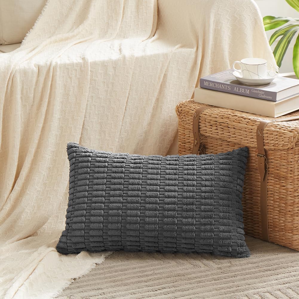 Fancy Homi Decorative Throw Pillow Covers for Bed Couch Bedroom Bench, Soft Corduroy Solid Pillow Case, Rustic Farmhouse Boho Room…
