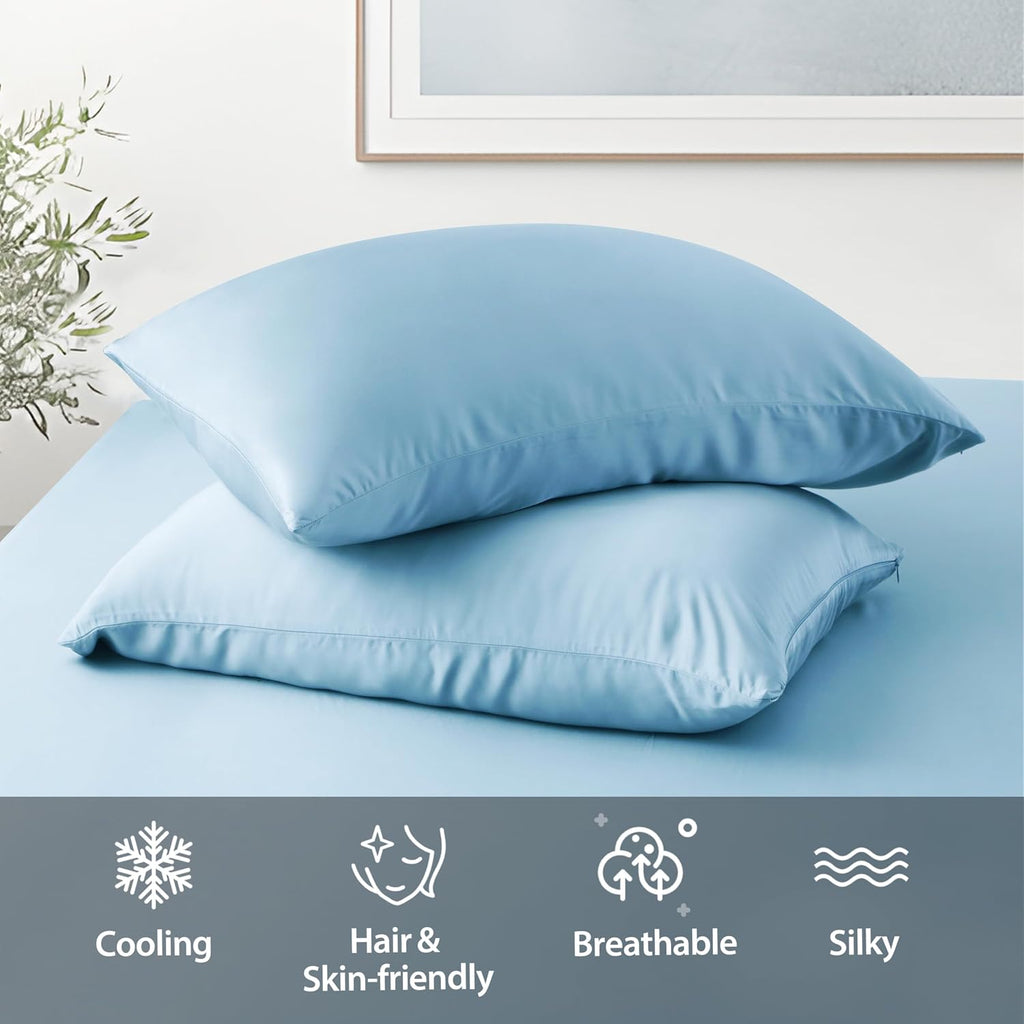ShunjieHome 2 Pack Cooling Pillow Cases, Viscose Derived from Bamboo Pillow Protectors King Size Set of 2, 400 Thread Count Soft Silky Breat…