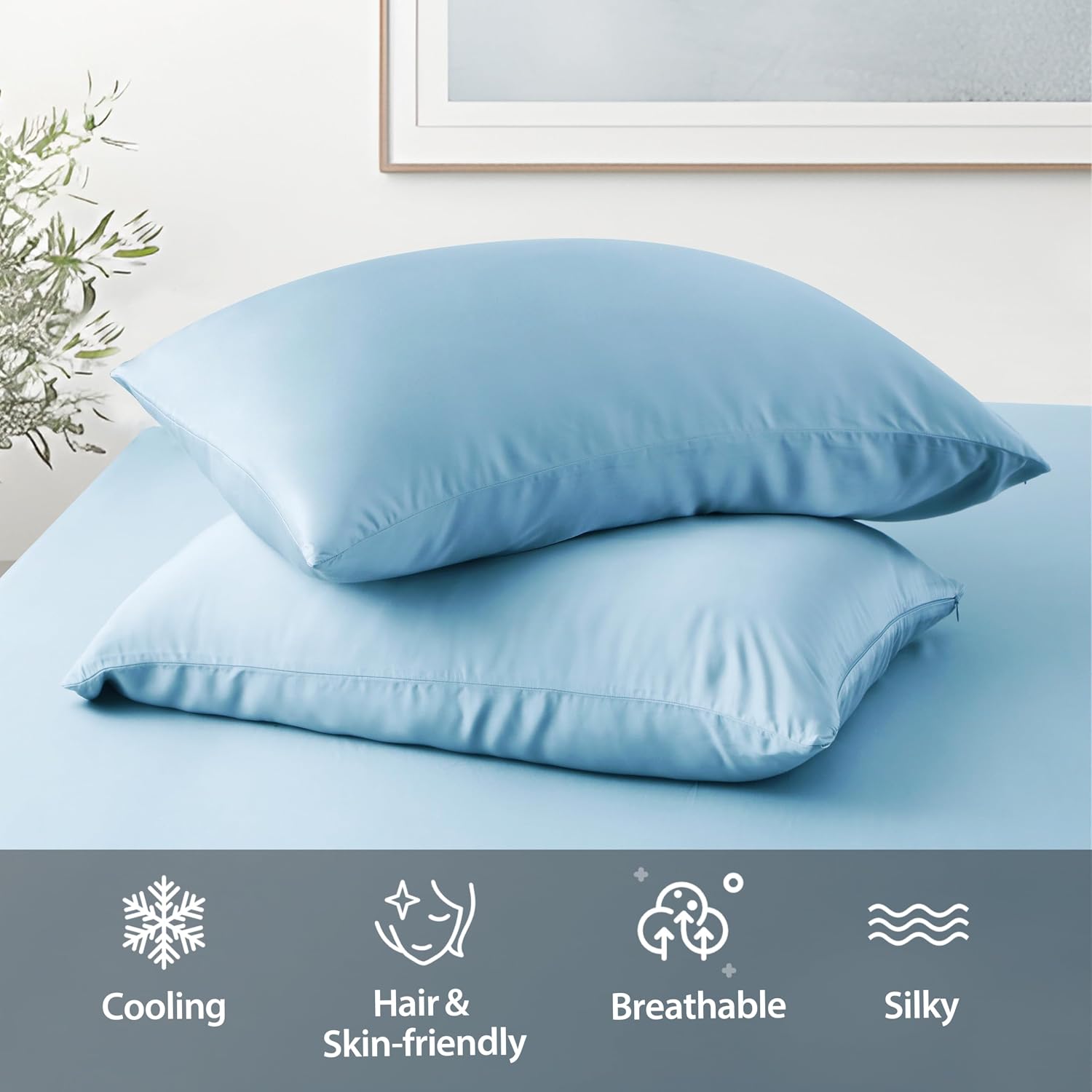 ShunjieHome 2 Pack Cooling Pillow Cases, Viscose Derived from Bamboo Pillow Protectors King Size Set of 2, 400 Thread Count Soft Silky Breat…
