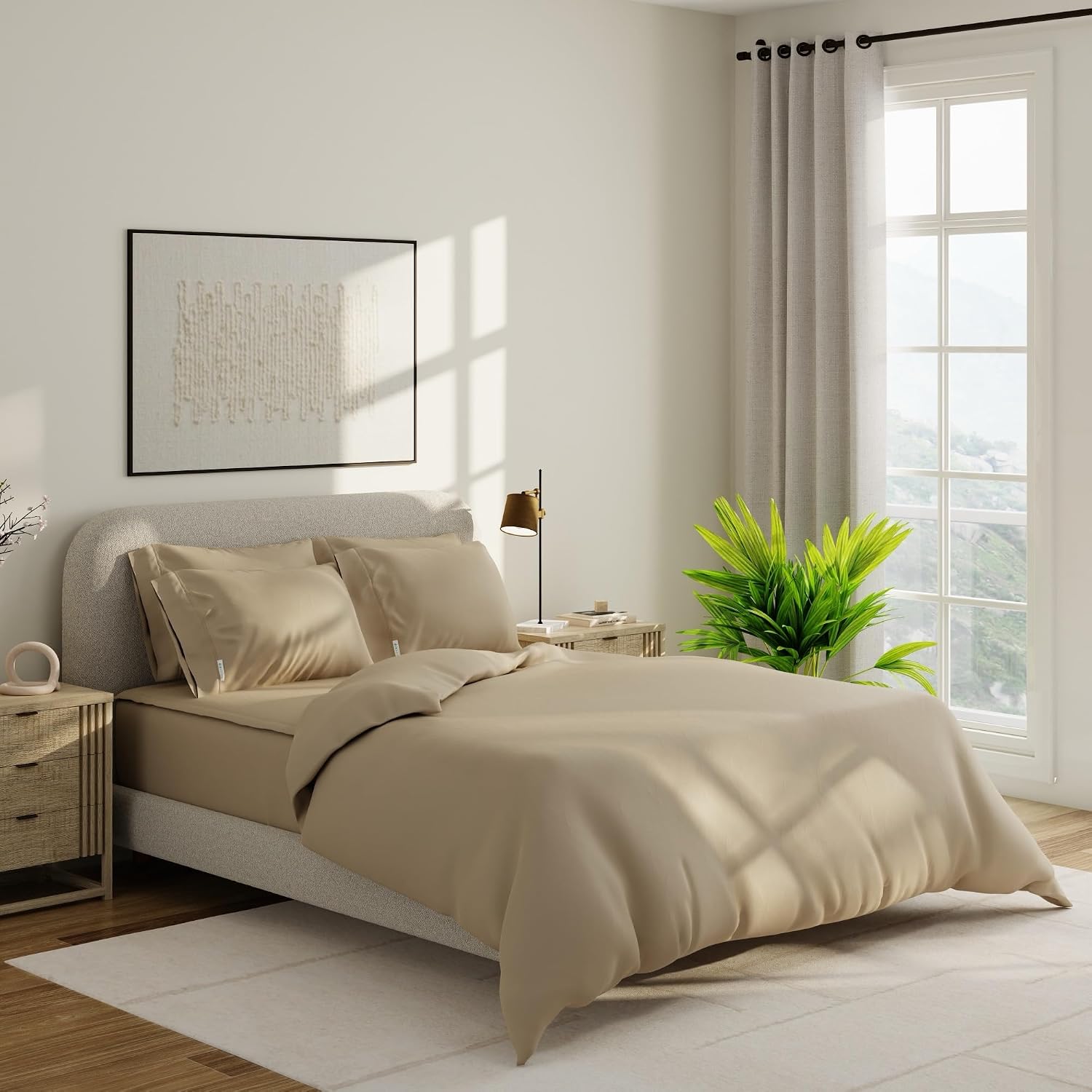 QuickZip Sateen Pillow Case Standard/Queen Size (20” X 32”) Pillowcases, Set of 2, 100% Cotton Pillow Covers with Envelope Closure, Sand
