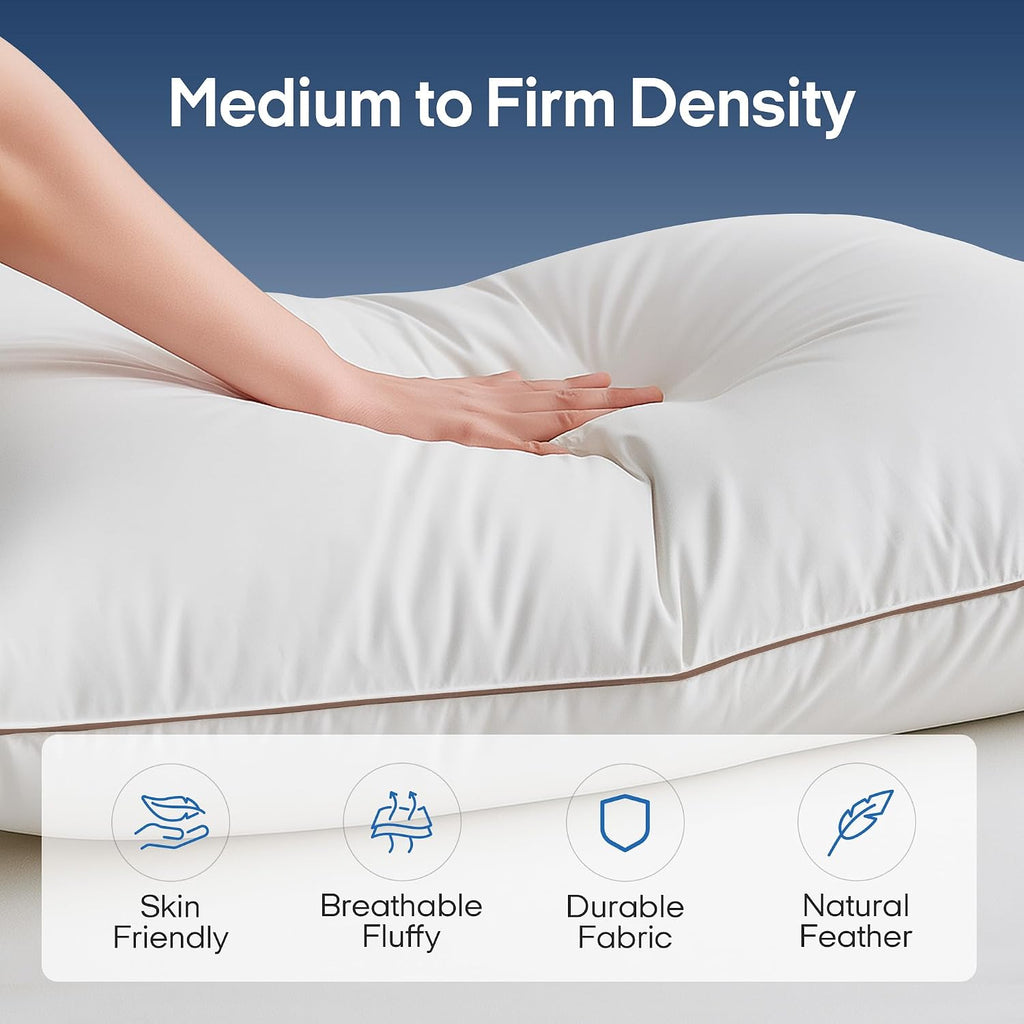 puredown® Goose Feathers and Down Pillows, Premium Medium to Firm Bed Pillows for Sleeping, Luxury Pillows with 100% Cotton Cover, 2…
