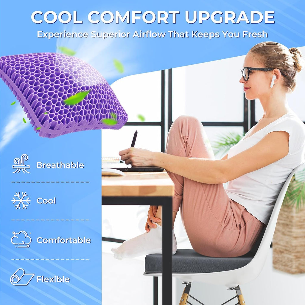 TushGuard Gel Seat Cushion for Long Sitting, Enlarged & Thickened Patent Design, Breathable Cooling for Office Chair, Soft Car Seat…