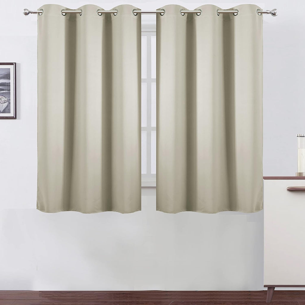 Lemomo Light Beige Thermal Blackout Curtains/42 x 63 Inch/Set of 2 Panels Room Darkening Curtains for Bedroom 63 Inch silver