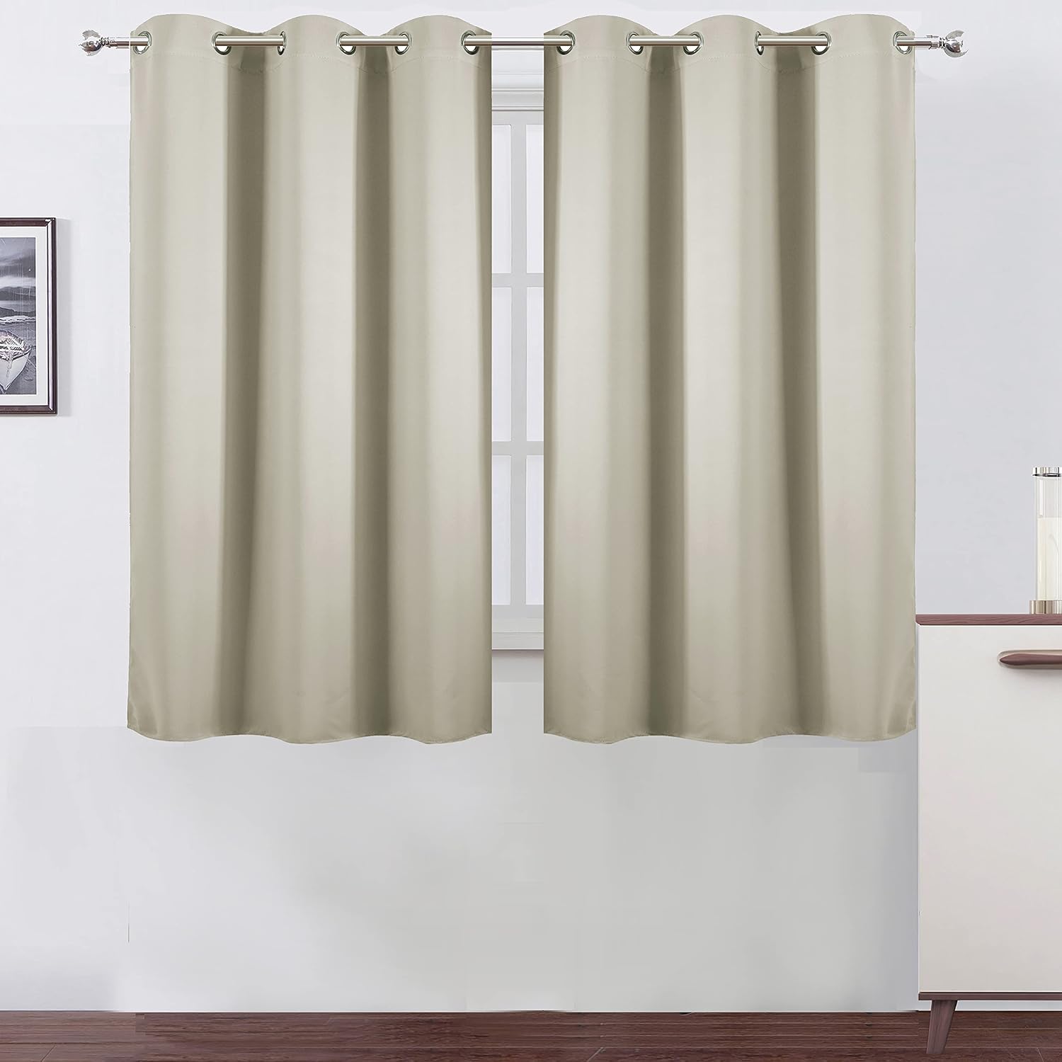 Lemomo Light Beige Thermal Blackout Curtains/42 x 63 Inch/Set of 2 Panels Room Darkening Curtains for Bedroom 63 Inch silver