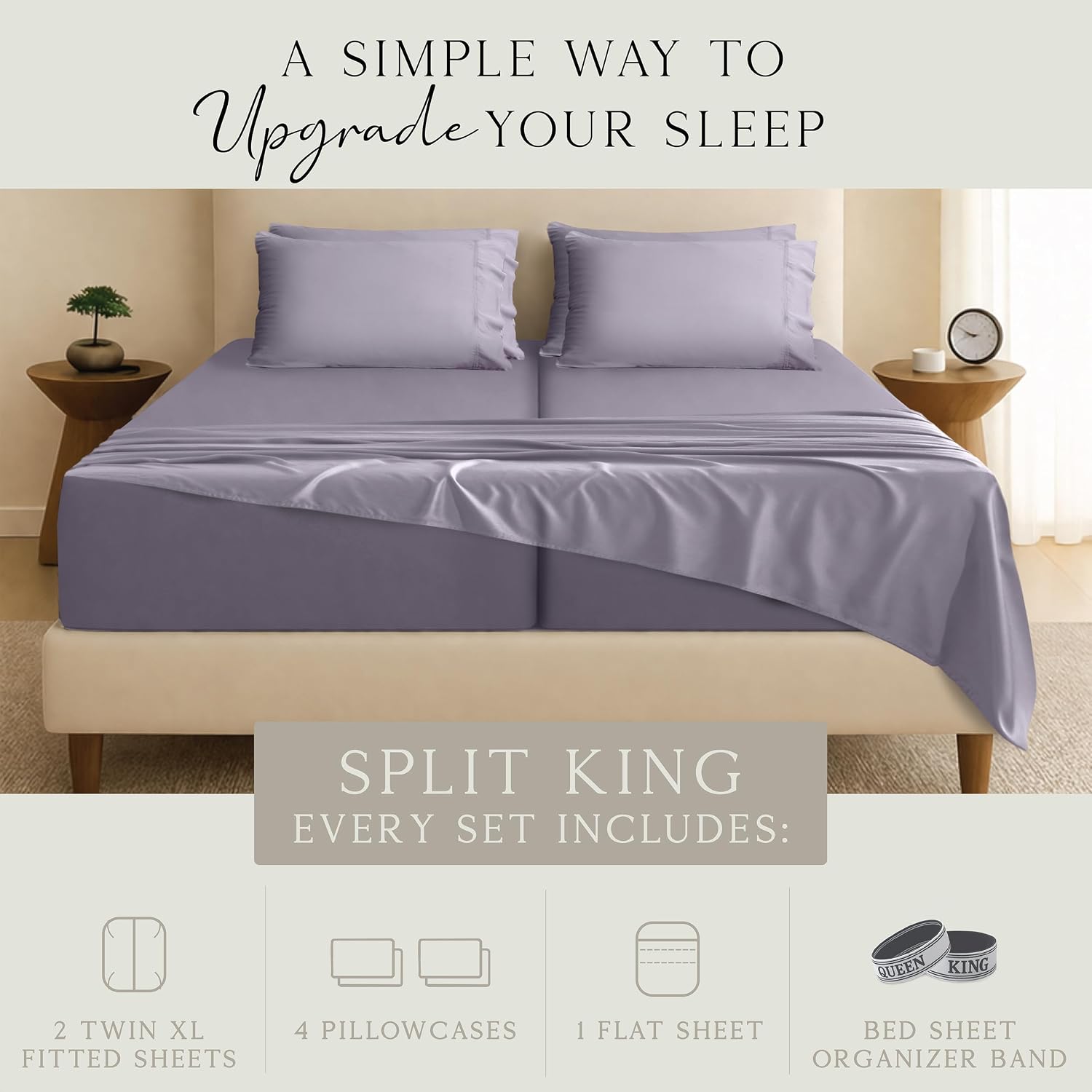 KARISSA MAE 7 Piece Pure Viscose from Bamboo Split King Size Sheet Set | 100% FSC Certified | Luxuriously Soft | Cooling | 18" Deep…