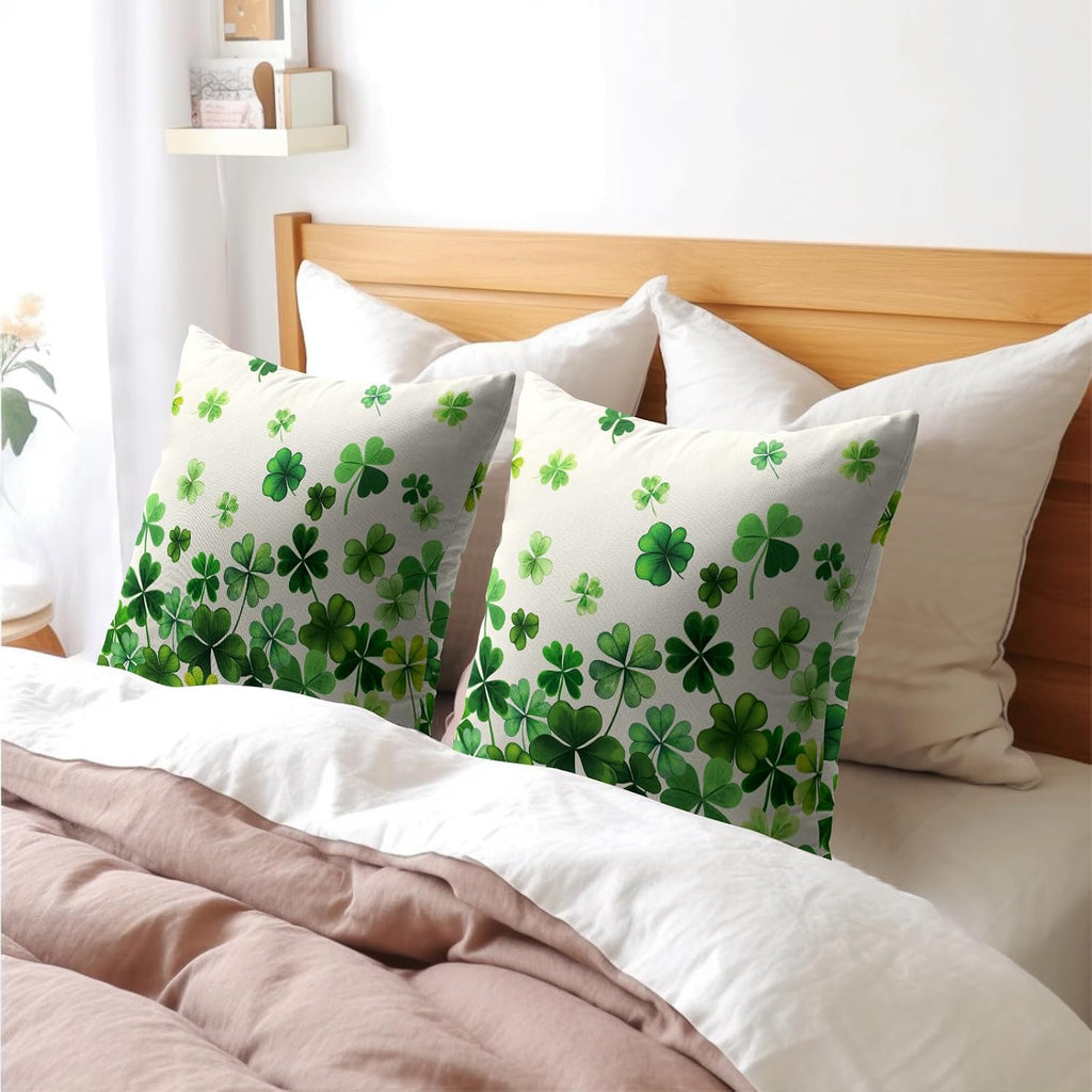 Granbey Lucky Clover Shamrocks Throw Pillow Covers St. Patrick's Day Pillowcase 20x20inch Set of 2 Green Spring Holiday Decorative Cotton-L…