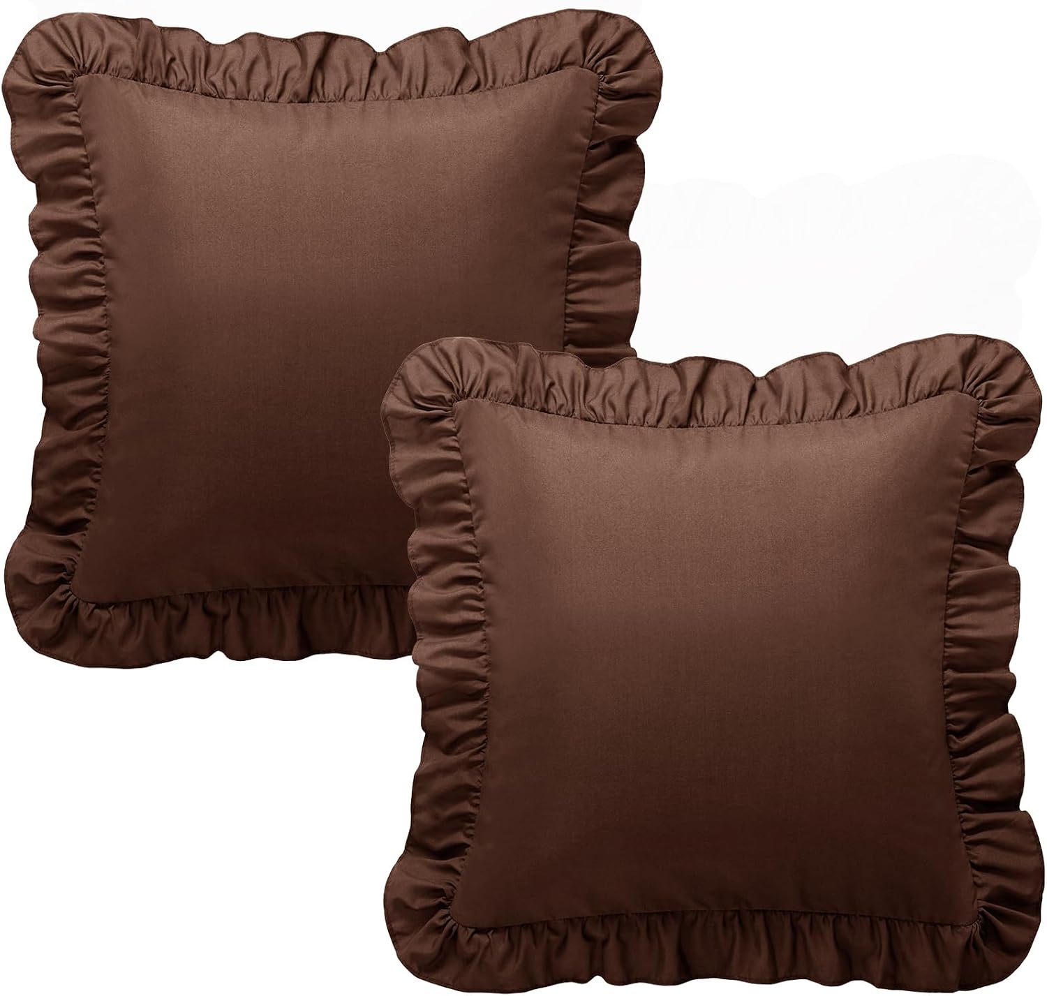 KKJIAF Ruffle Pillow Cases 20x20 Inches, Brown Square Ruffled Pillow Covers Set of 2, Microfiber Wrinkle Resistant Pillow Shams with…