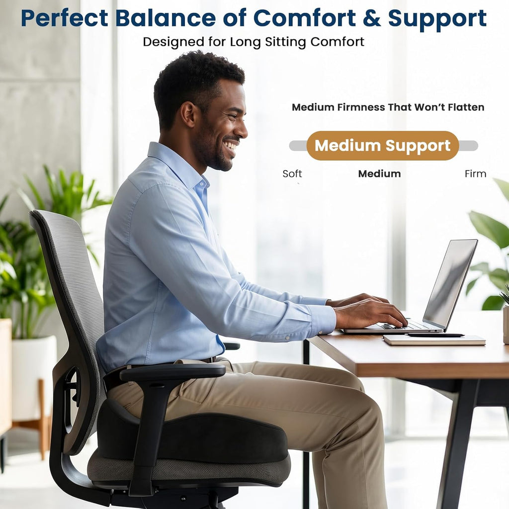 BlissTrends Seat Cushion with Velvet Cover, Thick Memory Foam Cushions for Office Chair, Car Seat, Airplane, Relieving Pressure Tailbone…