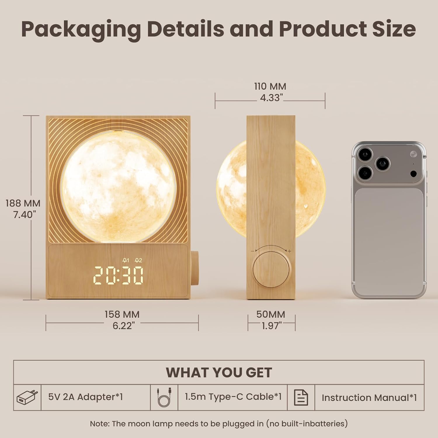 RETEYUNG Sunrise Alarm Clocks for Heavy Sleepers, Rotatable Moon Light with Gentle Wake-Up, Clock Night Lamp for Bedrooms - Snooze,10 Light…