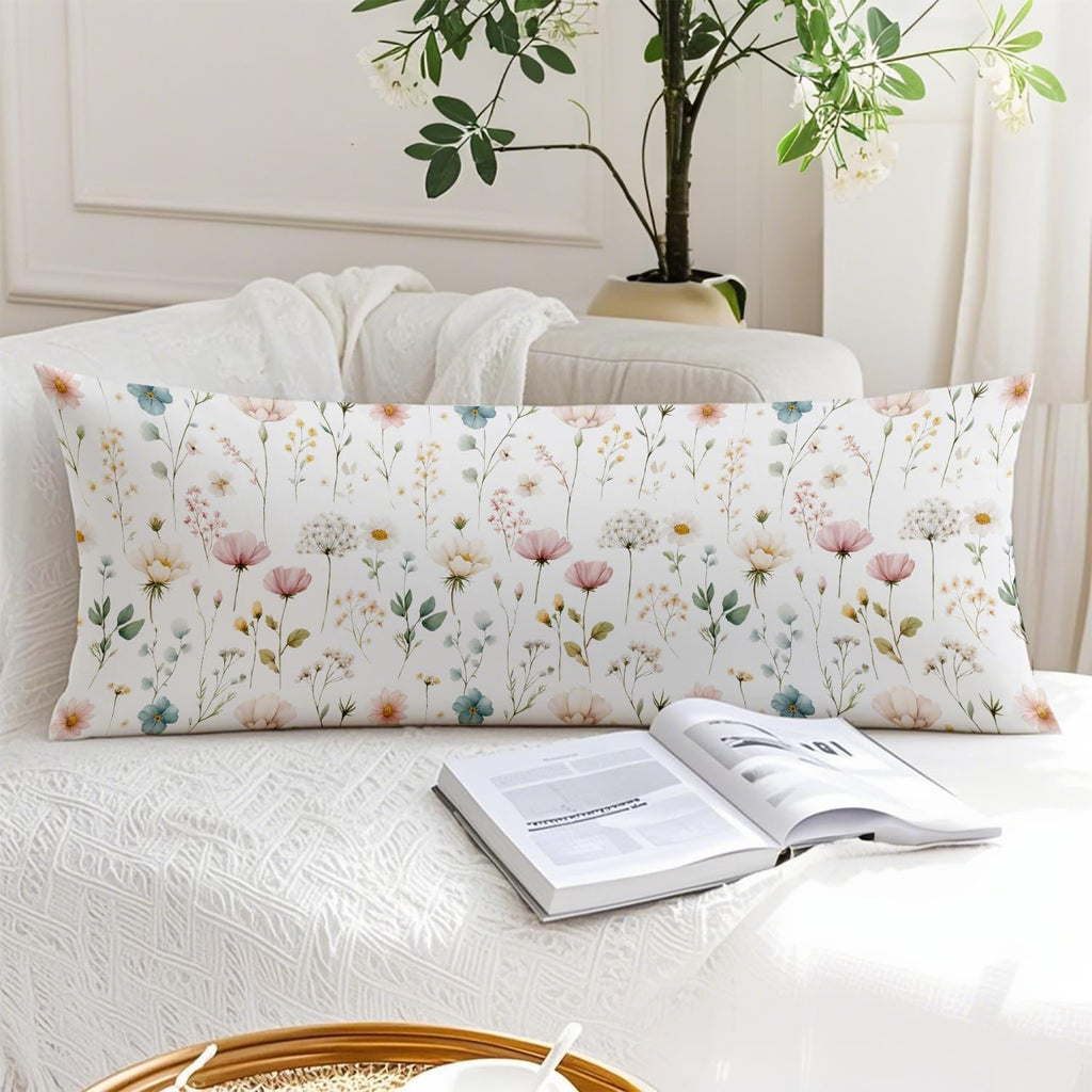 Boho Floral 20x54 Body Pillow Cover, Cottagecore Home Room Decor, Rustic Farmhouse Botanical Wildflower Decorative Long Body Pillow Cases…