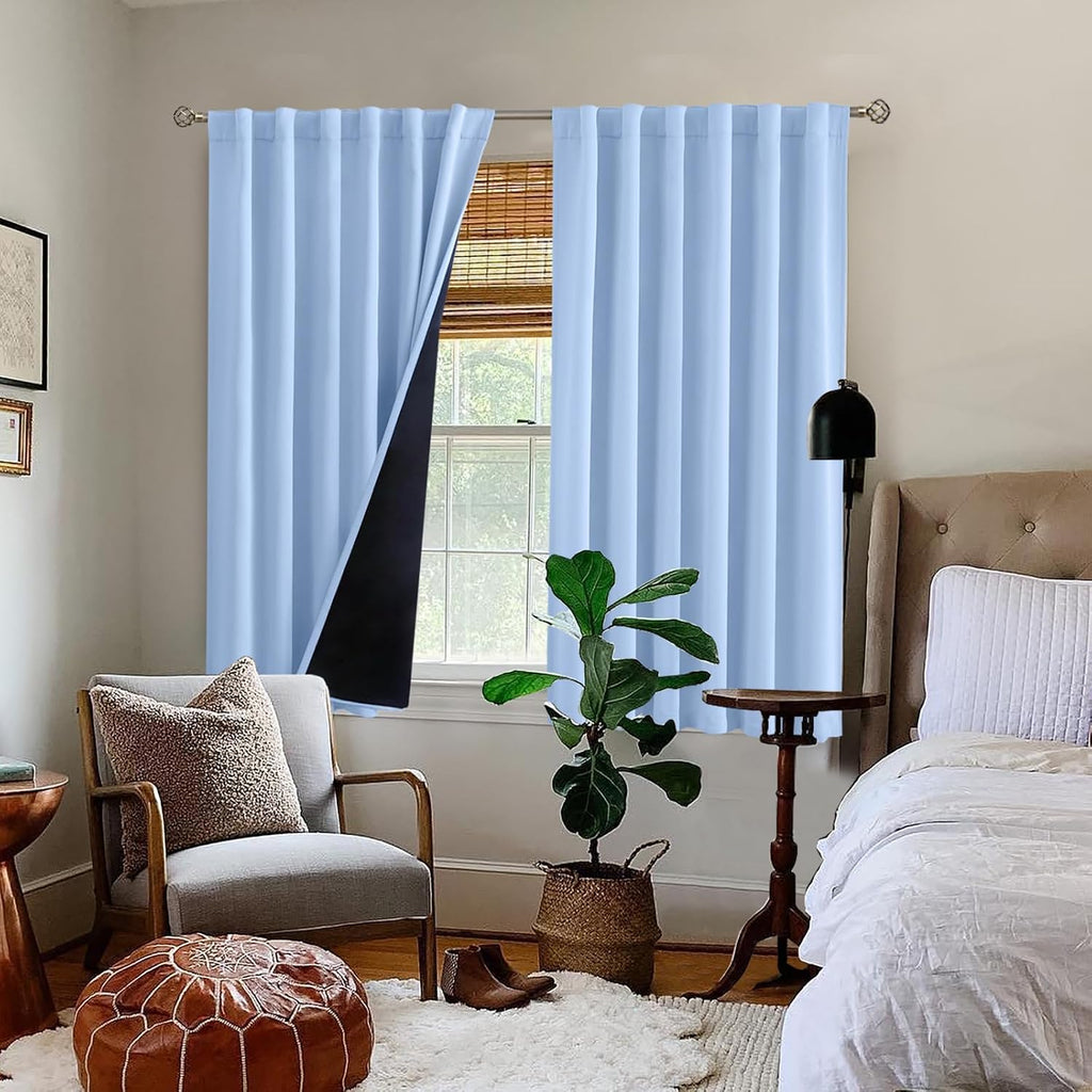 BGment Full Blackout Curtains with Liner Thermal Curtains 54 Inches Long, Rod Pocket and Back Tab Double Layer Room Darkening Window…