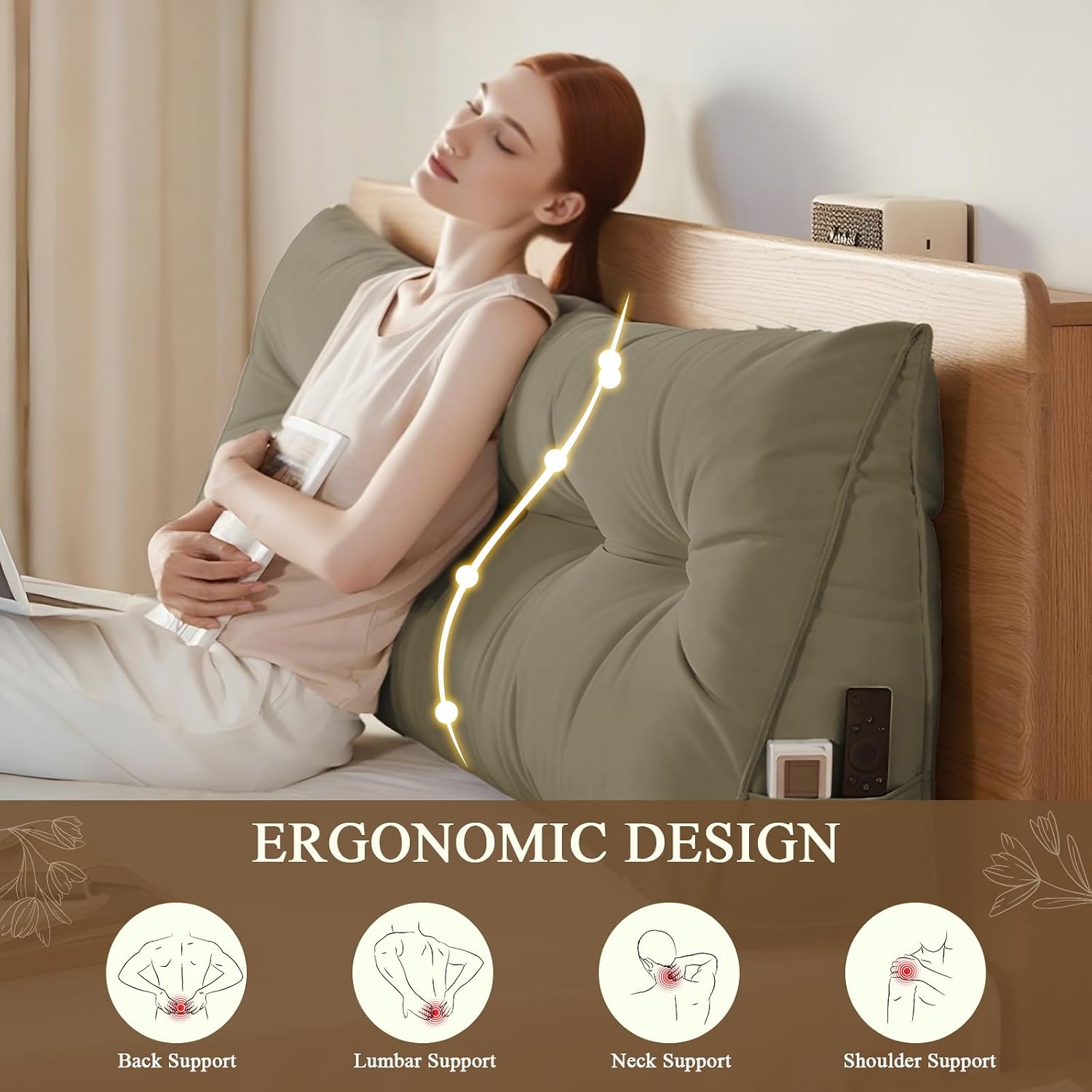 DANGHOOGY Headboard Pillow Queen, Large Triangular Wedge Headboard Pillow for Reading and Resting, Backrest Positioning Support Pillow…