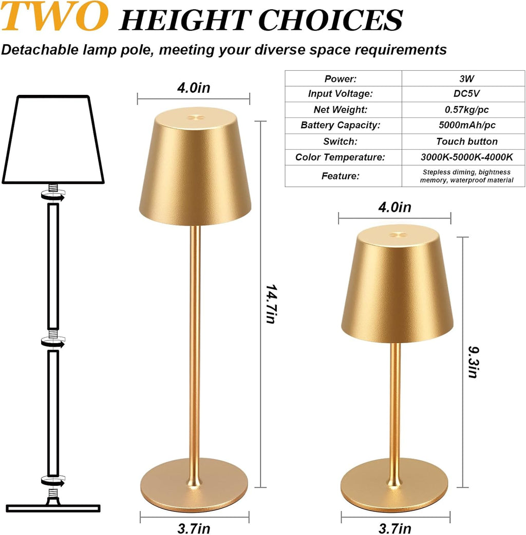 Kakanuo Cordless Table Lamp Rechargeable Gold - KK 4 Pack Battery Operated Lamp for Dining Table, 3 Color Stepless Dimming Wireless Lamp…