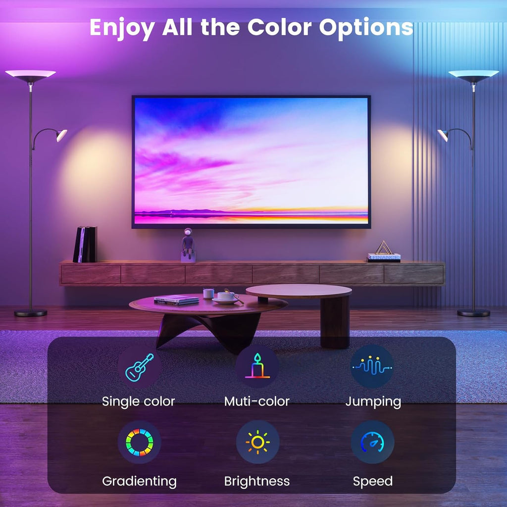 SIBRILLE RGB Torchiere Floor Lamp - 2 Way Dimmable LED Standing Lamp with Remote&Button Control, 34W Rotatable Floor Reading Light, 72''…