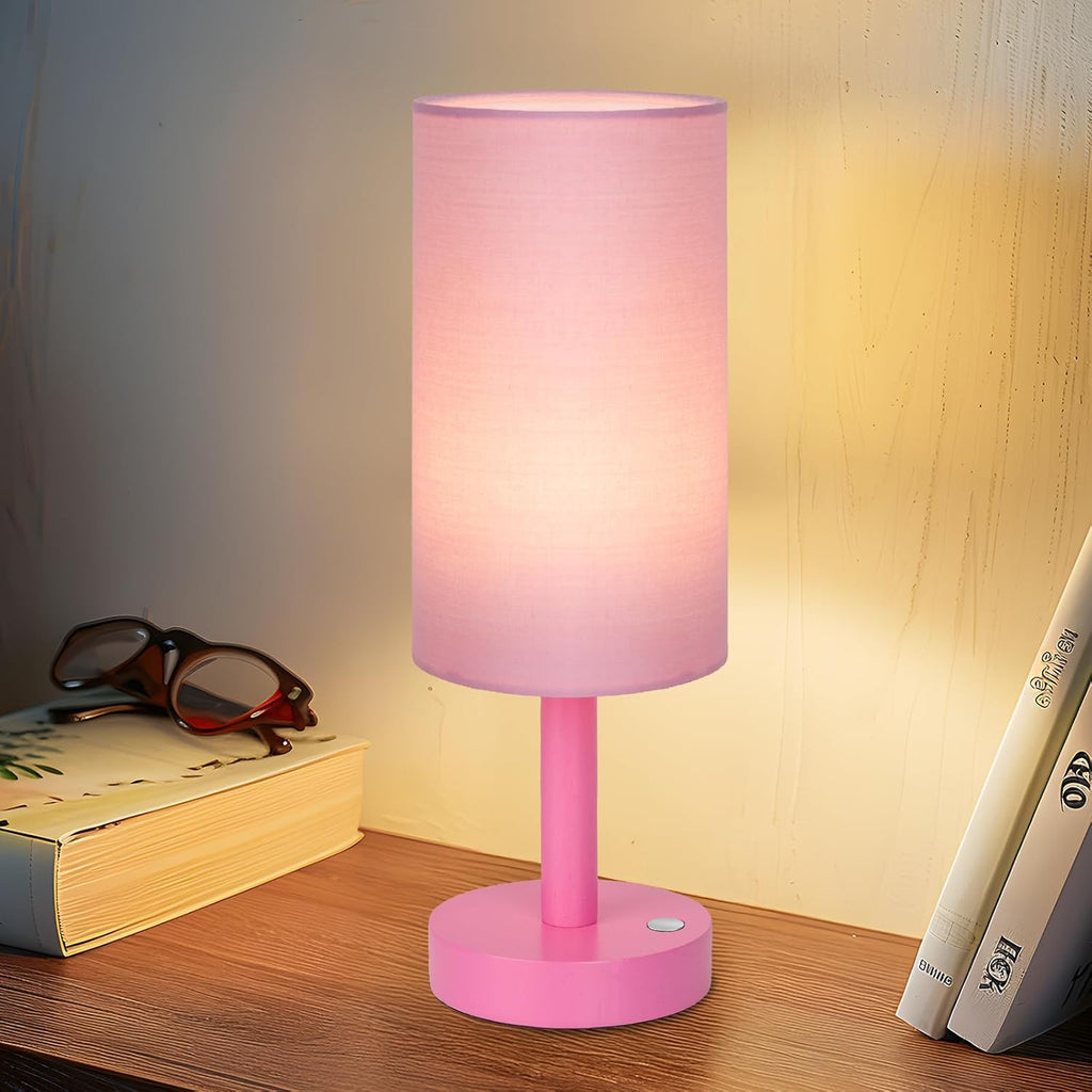 LALISU Small Table Lamp Nightstand Lamp Linen Lampshade Bedroom Wood Base Small Bedside Lamp for Night Stands, Desk Lamps for Reading…