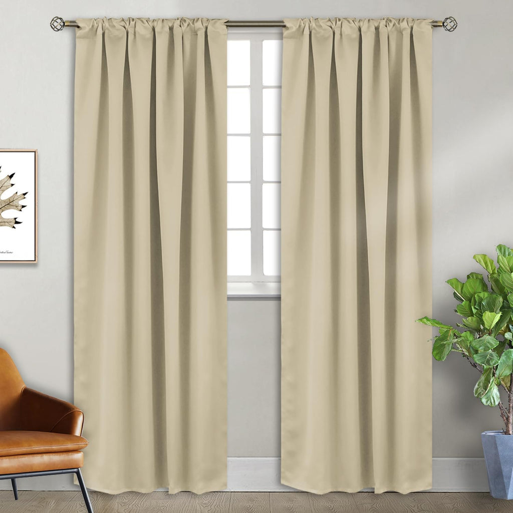 BGment Beige Room Darkening Curtains 84 inch Length - Rod Pocket and Back Tab Thermal Insulated Curtains for Bedroom/Living Room, 2 Panels…