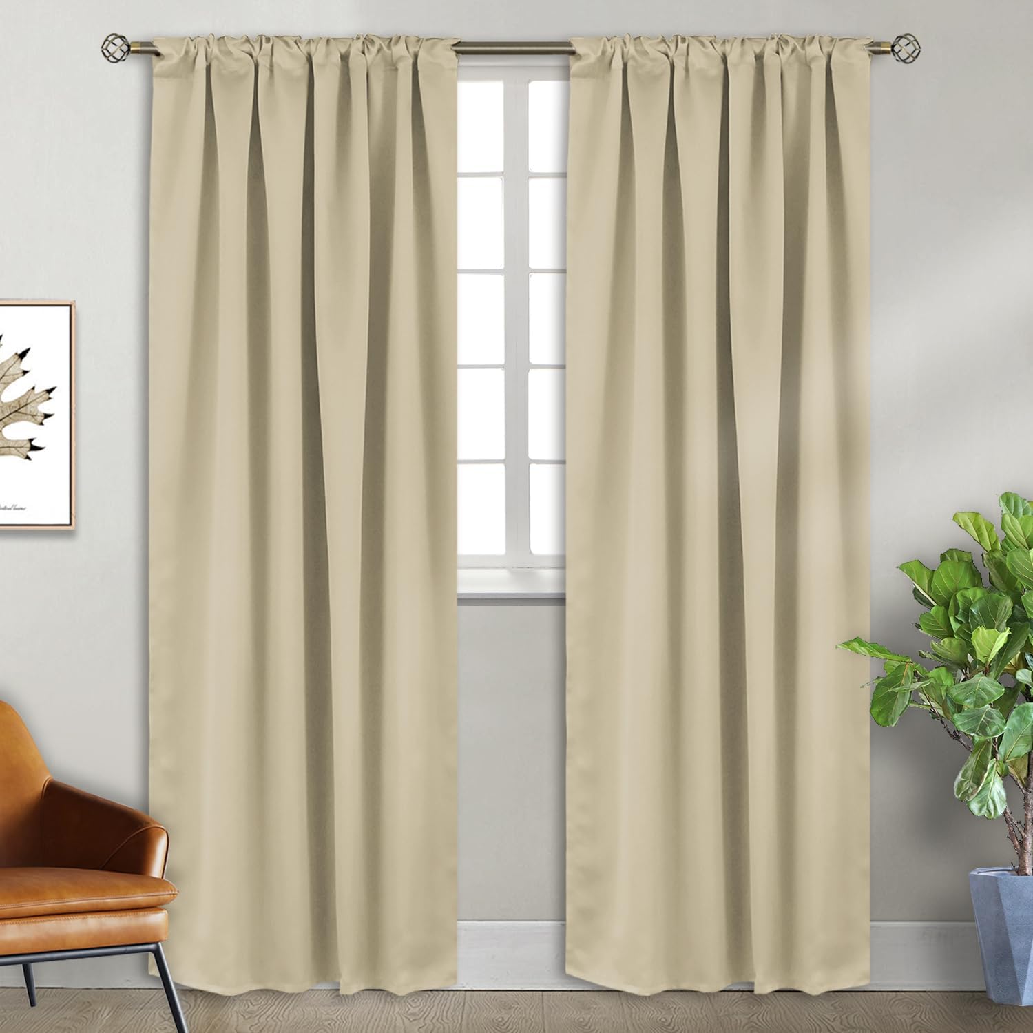 BGment Beige Room Darkening Curtains 84 inch Length - Rod Pocket and Back Tab Thermal Insulated Curtains for Bedroom/Living Room, 2 Panels…