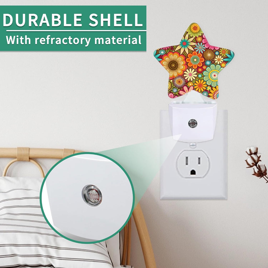 Star Night Light with Dusk to Dawn Sensor, Mandala Flower Pattern Plug in Night Light for Kids Bedroom Nursery, Soft Warm Glow Lamp for…