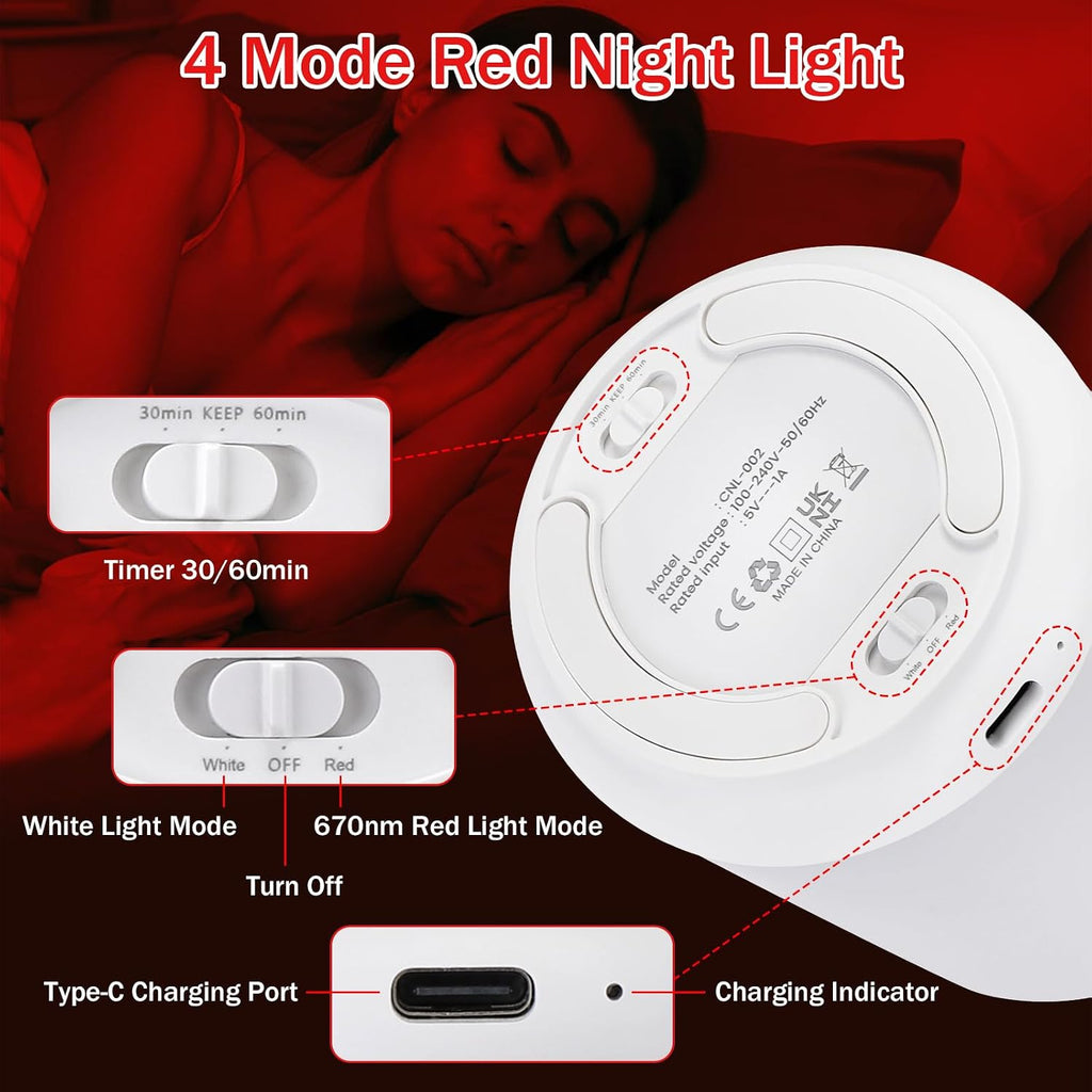 Streamlet 670nm Red Light Night Light for Sleep with Timer, Rechargeable, Dimmable, Lamp Blue Light Blocking for Improve Sleep, D…