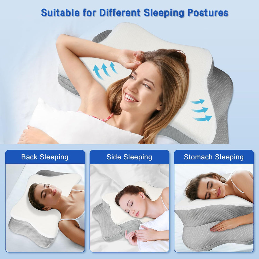 Qiubabyo Cervical Pillow for Neck Support, Adjustable Ergonomic Pillow Cozy Sleeping, Odorless Orthopedic Memory Foam Pillows, Contour Bed Pil…
