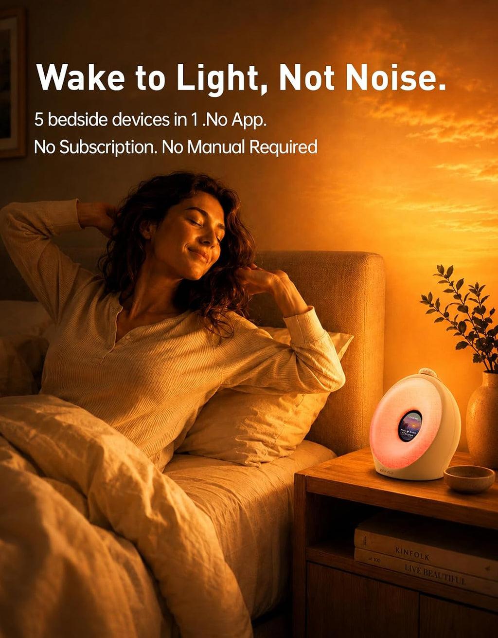 Dekala Sunrise Alarm Clock for Heavy Sleepers with Pulse Wake, Sunset Sound Machine with Breathing Ambient Light, Loud Alarm for…