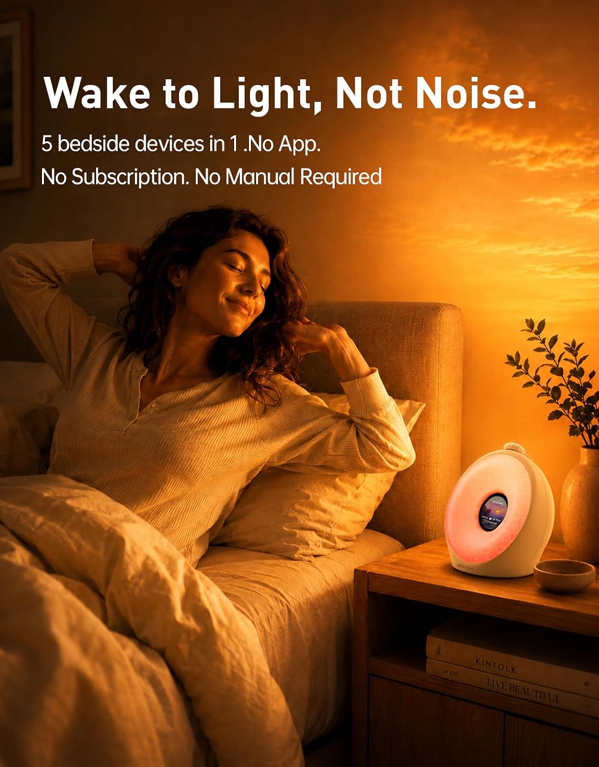 Dekala Sunrise Alarm Clock for Heavy Sleepers with Pulse Wake, Sunset Sound Machine with Breathing Ambient Light, Loud Alarm for…