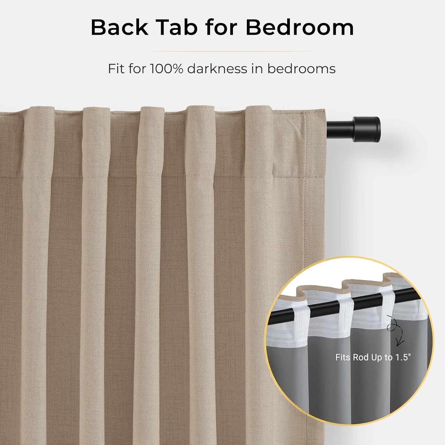 INOVADAY 100% Blackout Curtains for Bedroom, Black Out Curtains 96 Inch Long, Clip Rings Linen Blackout Drapes, Thermal Insulated Room…