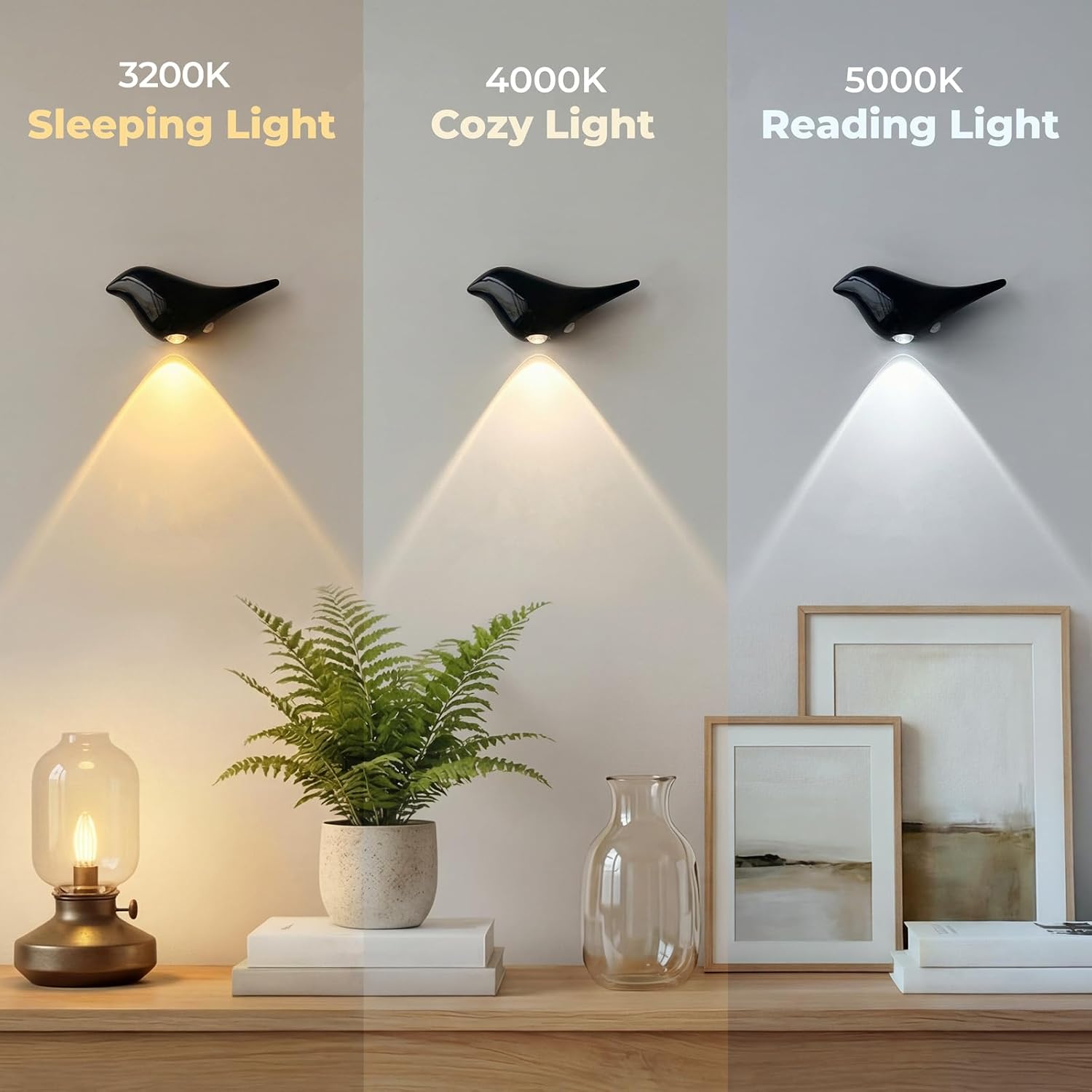 2-Pack Obsidian Bird Wall Lamp, Cordless Motion Sensor Wall Light Indoor, Rechargeable Battery Operated Night Light for Home Bedroom…