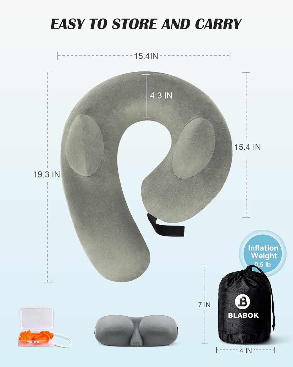 Patented Design Inflatable Travel Neck Pillow – Airplane Neck Pillow with 360° Head & Neck Support, Soft Washable Velvet Cover, Compact…