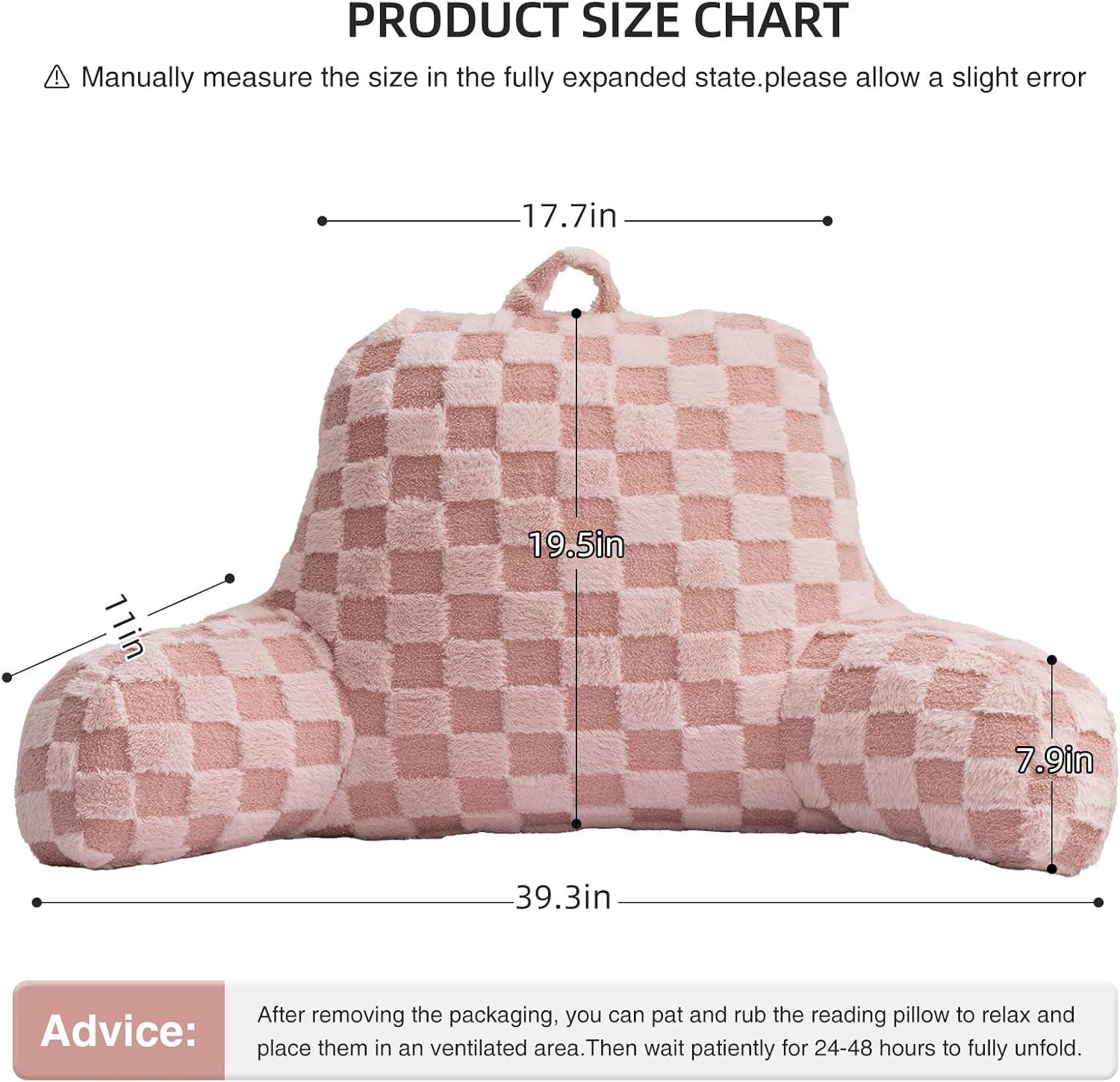 Aimuan Checkered Reading Pillow Bed Rest Wedge Backrest Checkerboard Pillow with Arms Back Support for Sitting Up in Bed Cushion Incline…