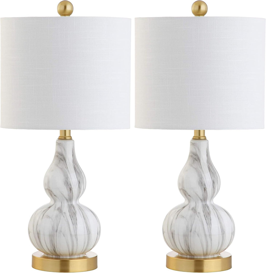 JONATHAN Y 20.5" Black/White Glass Table Lamp, Modern Gourd Bedside Nightstand Lamp for Bedroom, Living Room, White Linen Shade, LED Bulb…