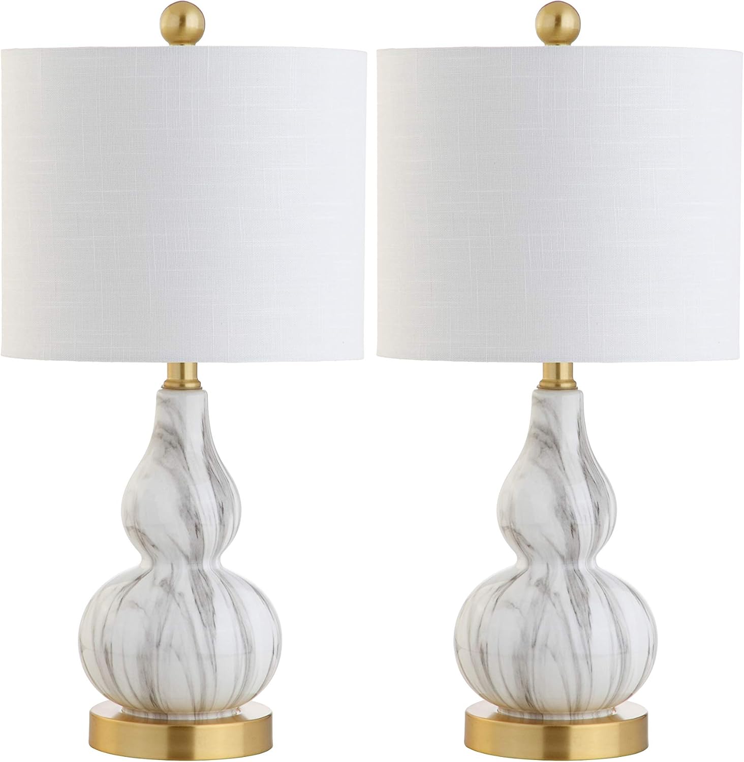 JONATHAN Y 20.5" Black/White Glass Table Lamp, Modern Gourd Bedside Nightstand Lamp for Bedroom, Living Room, White Linen Shade, LED Bulb…