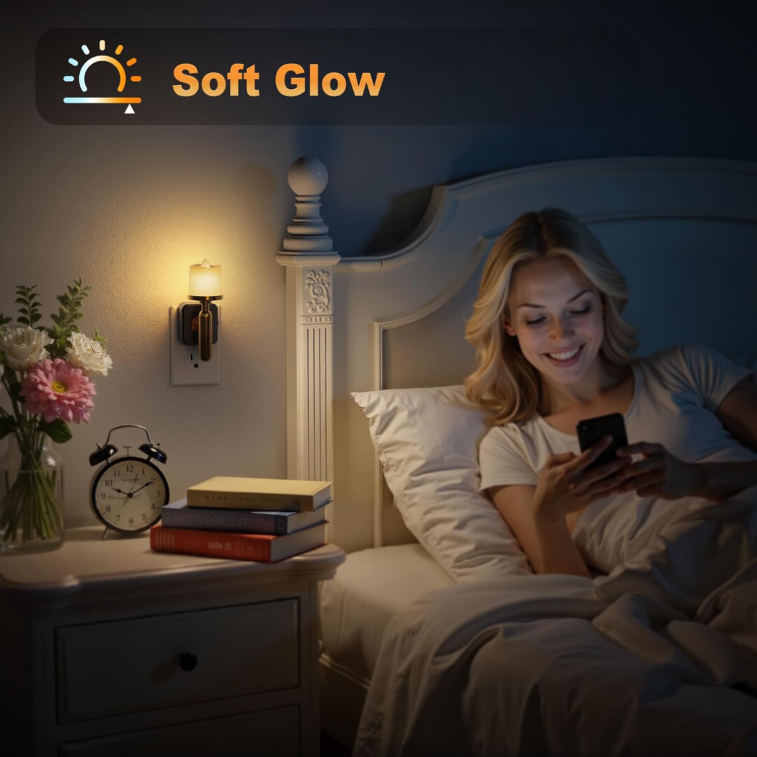JandCase Candle Night Light, 2 Pack Night Lights Plug into Wall, 3000K Soft White, 0-100LM Adjustable Brightness, Dusk to Dawn Sensor…