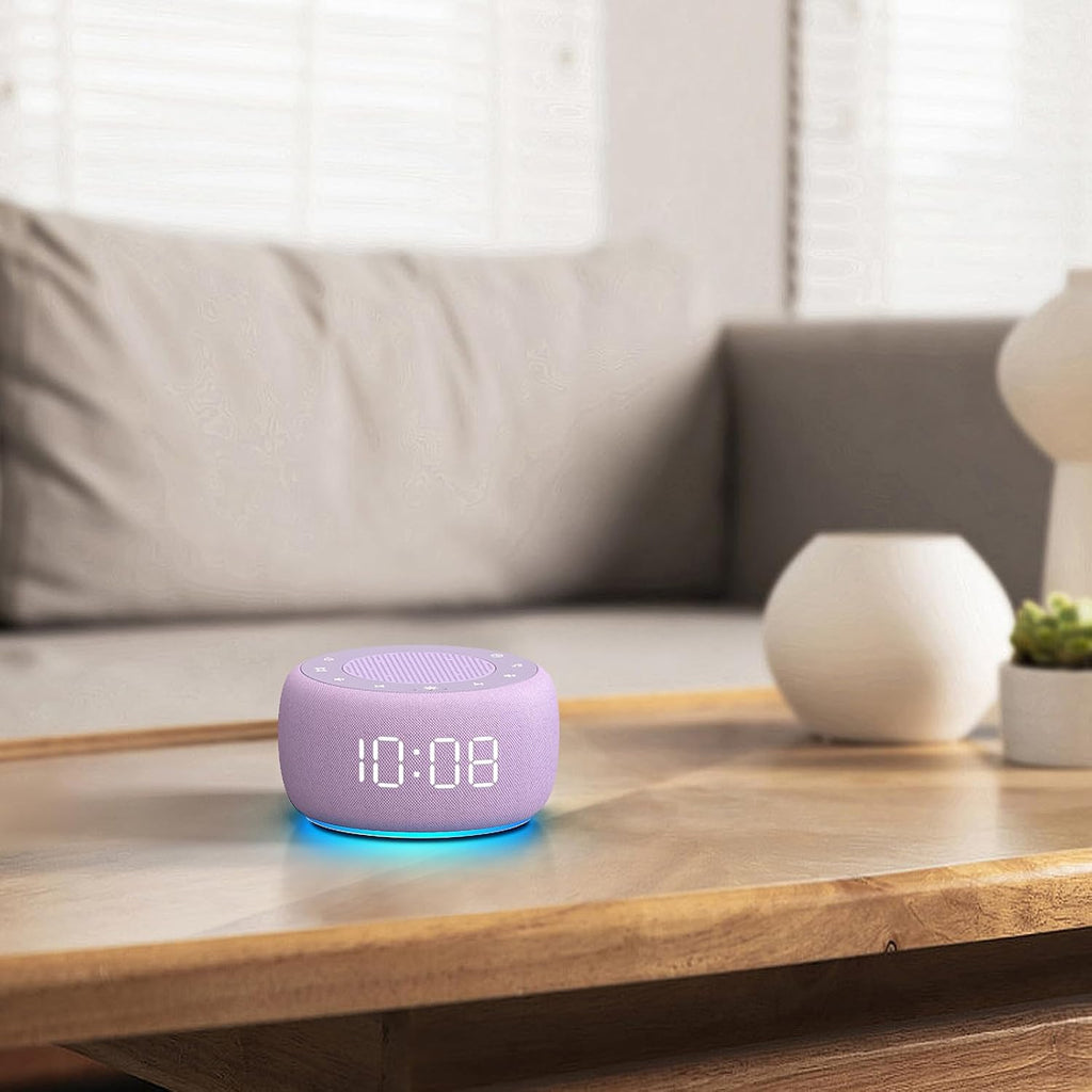 Buffbee Sound Machine & Alarm Clock 2-in-1, 0-100% Clock Face Brightness, Bottom Colored Light, Sleep Timer, Precise 30-Level Volume…