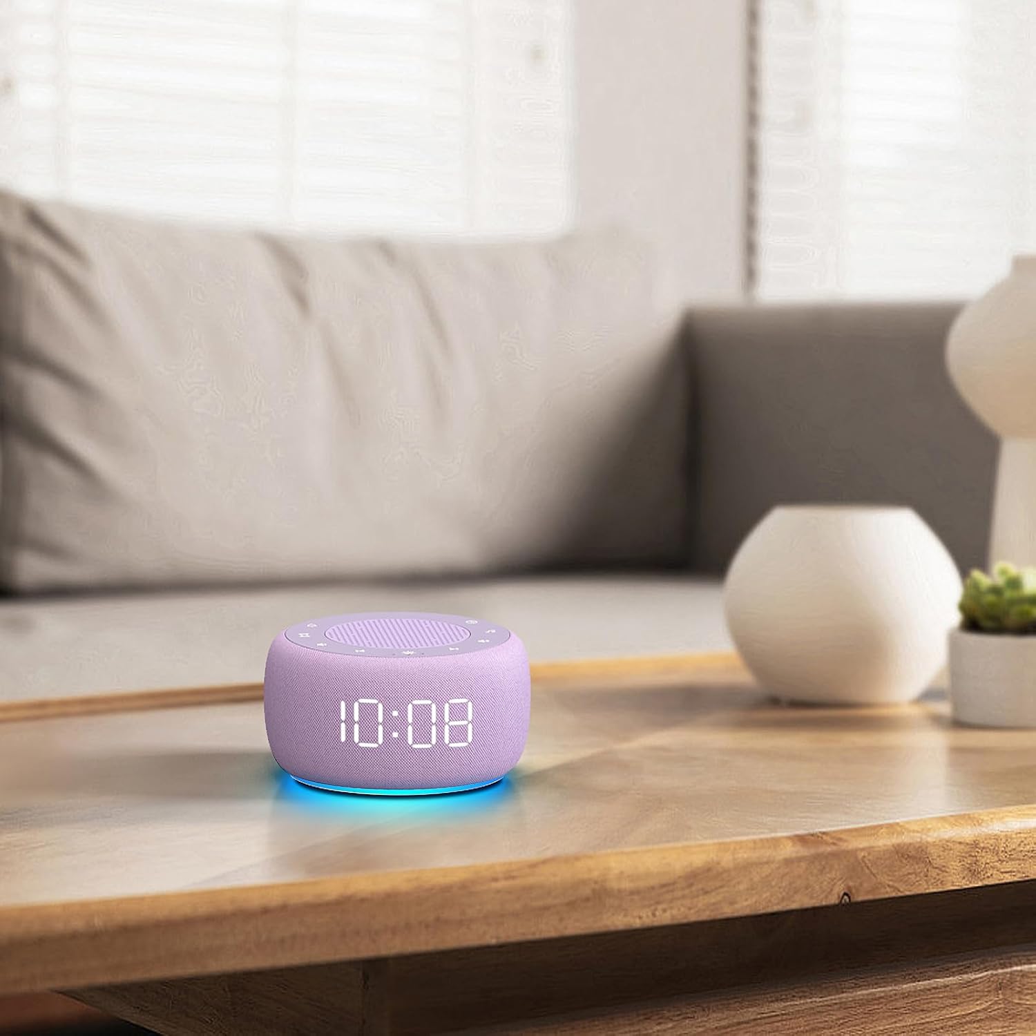 Buffbee Sound Machine & Alarm Clock 2-in-1, 0-100% Clock Face Brightness, Bottom Colored Light, Sleep Timer, Precise 30-Level Volume…