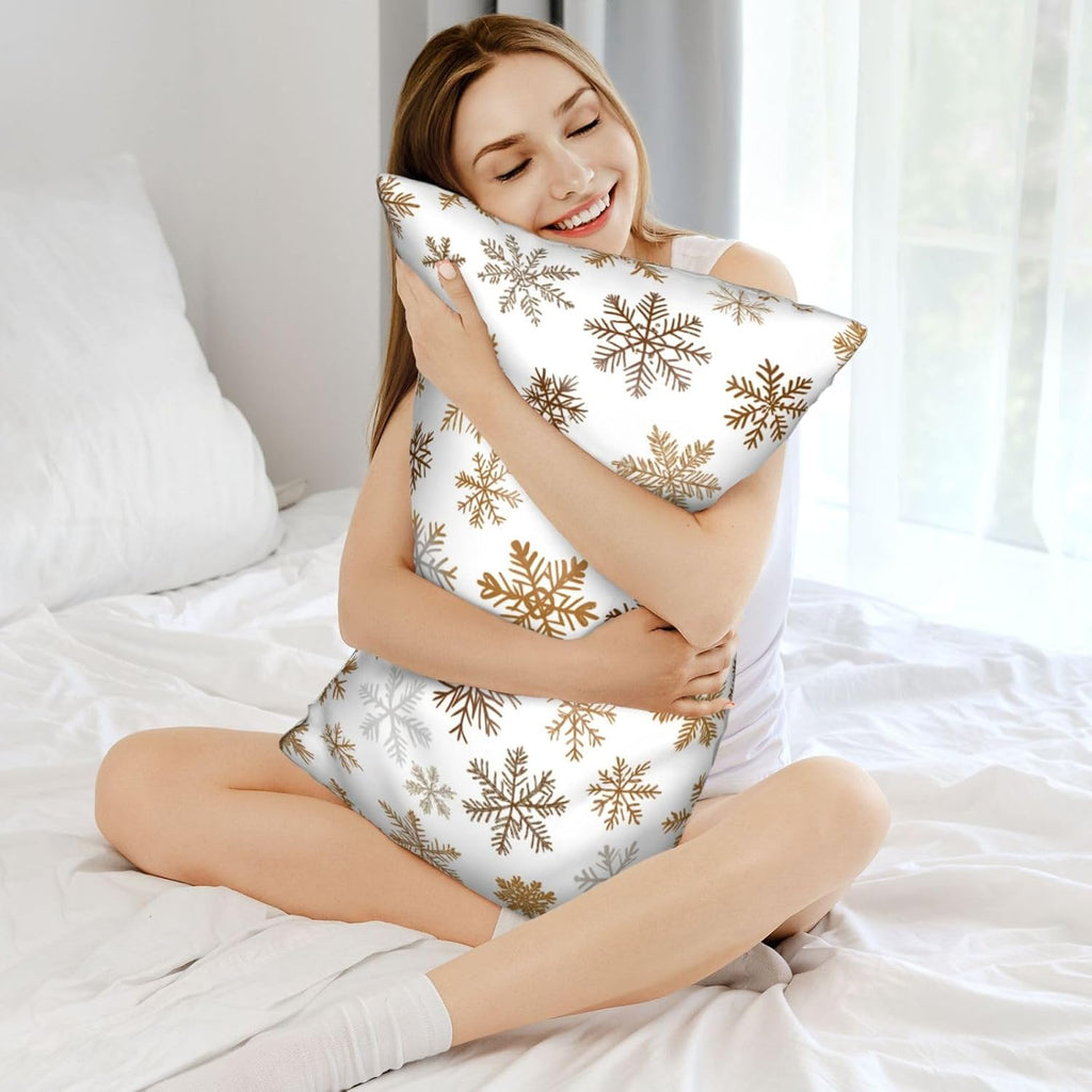 Imitation Silk Pillowcase for Hair and Skin The Holiday Season Gold Snowflakes 1 Pack Satin Queen Pillowcase with Hidden Zipper Cooling…