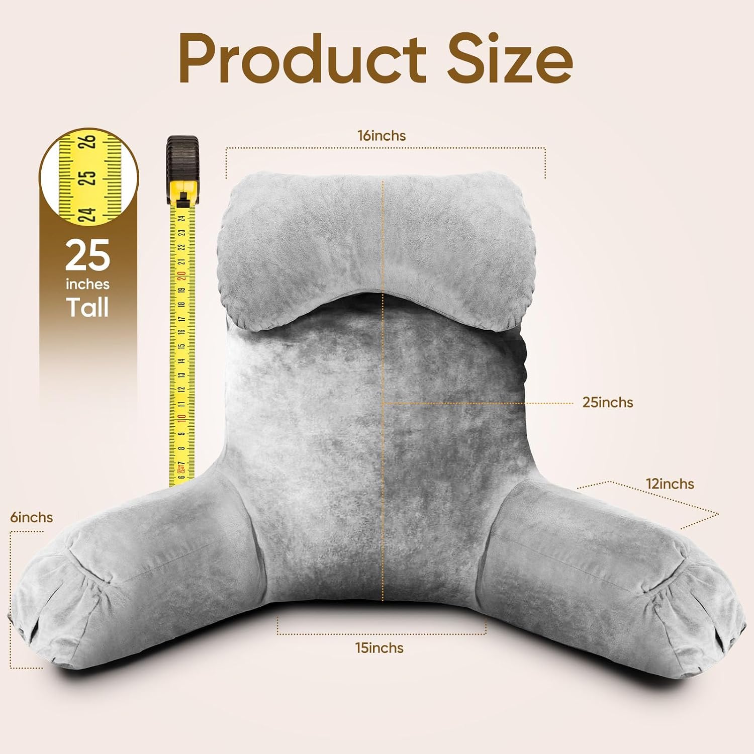 OAISZ Reading Pillow for Sitting in Bed Adult, Reading Pillow with Shredded Memory Foam (LightGery, Extra Large 25" H)
