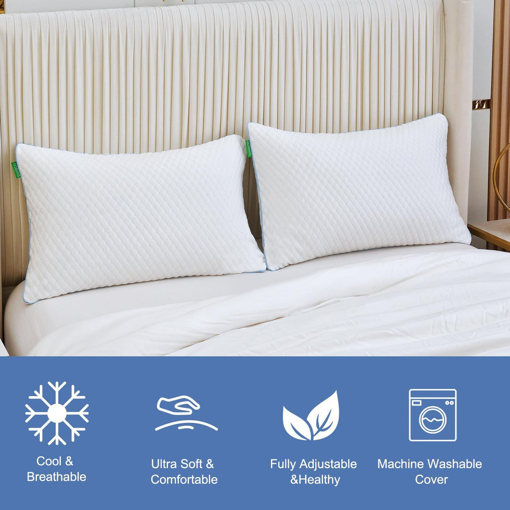 Friendriver Shredded Memory Foam Pillows for Sleeping 2 Pack - Cooling Bed Pillows Standard Size Set of 2 - Firm Pillow for Side and Back S…